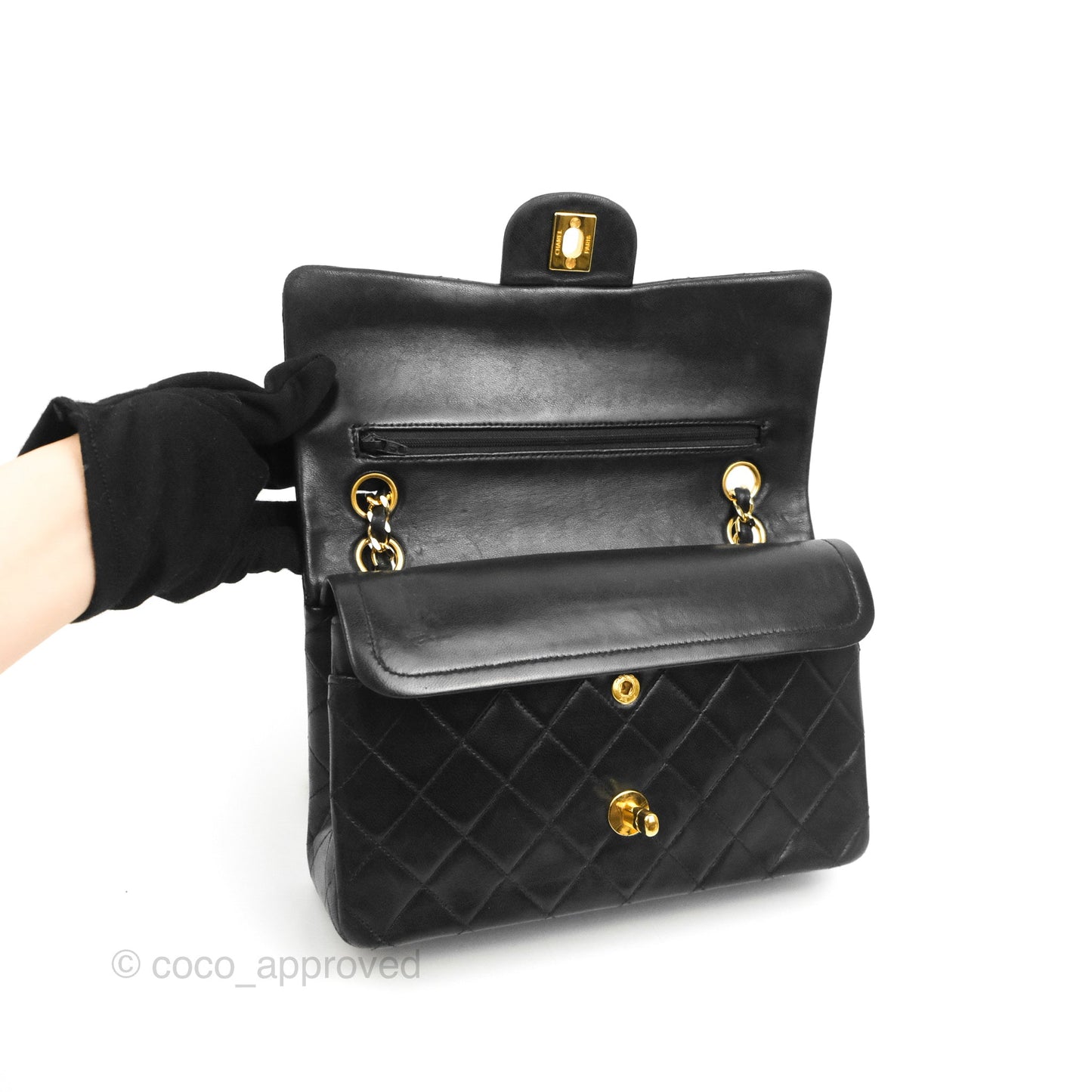 Chanel Classic Vintage Double Flap M/L Black Lambskin Gold Hardware