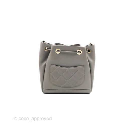 Chanel Business Affinity Drawstring Bucket Bag Grey Caviar Gold Hardware