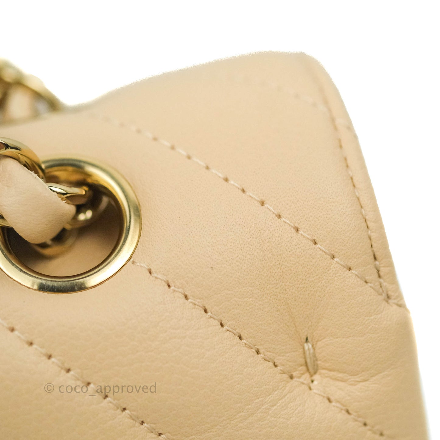 Chanel Classic S/M Small Double Flap Chevron Beige Caviar Gold Hardware