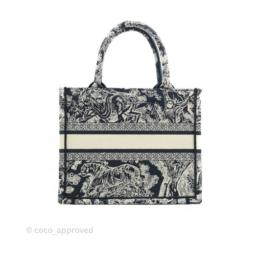 Christian Dior New Small Embroidered Toile De Jouy Navy Canvas Book Tote
