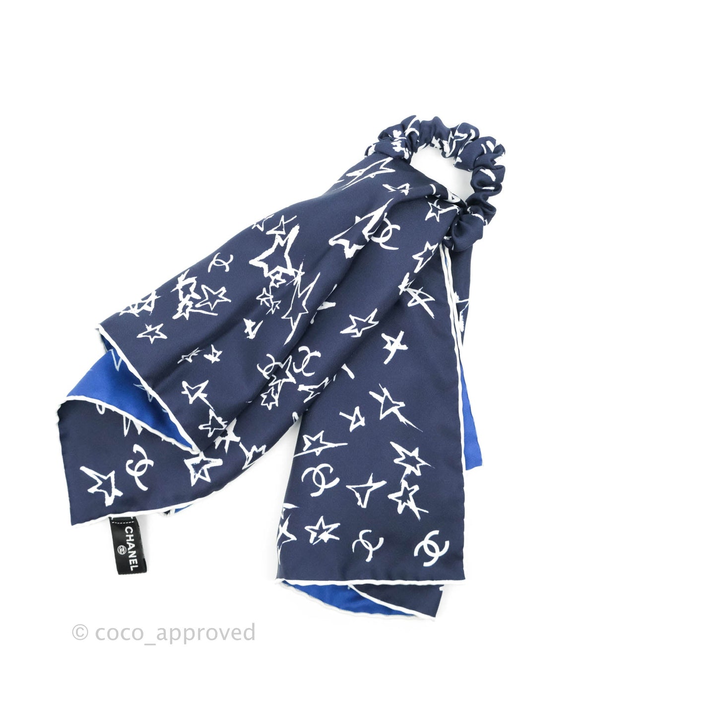 Chanel Blue Silk Scarf Scrunchies Hair Accessory