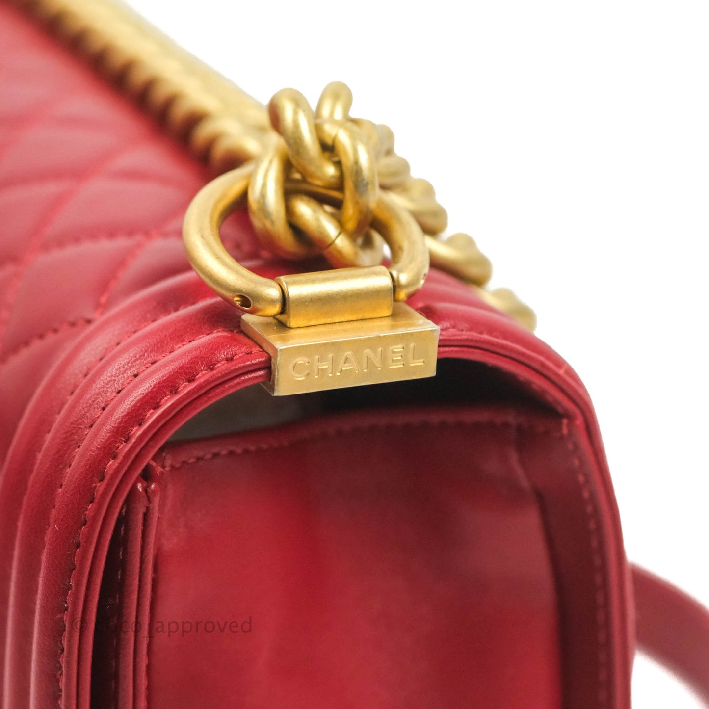 Chanel Quilted Medium Boy Red Lambskin Aged Gold Hardware