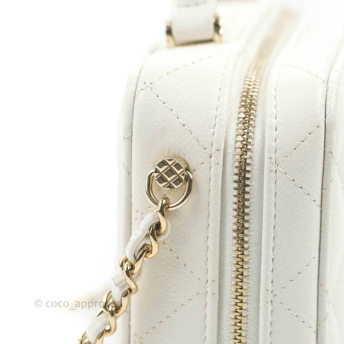 Chanel Quilted Top Handle Vanity White Caviar Gold Hardware