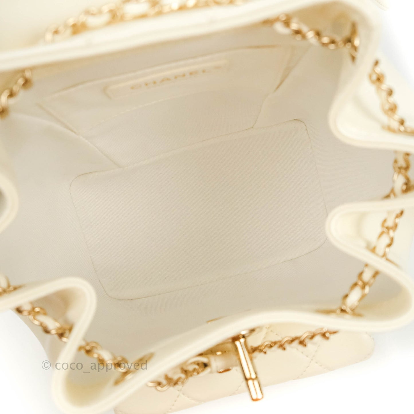 Chanel Quilted Small Duma Drawstring Backpack White Lambskin