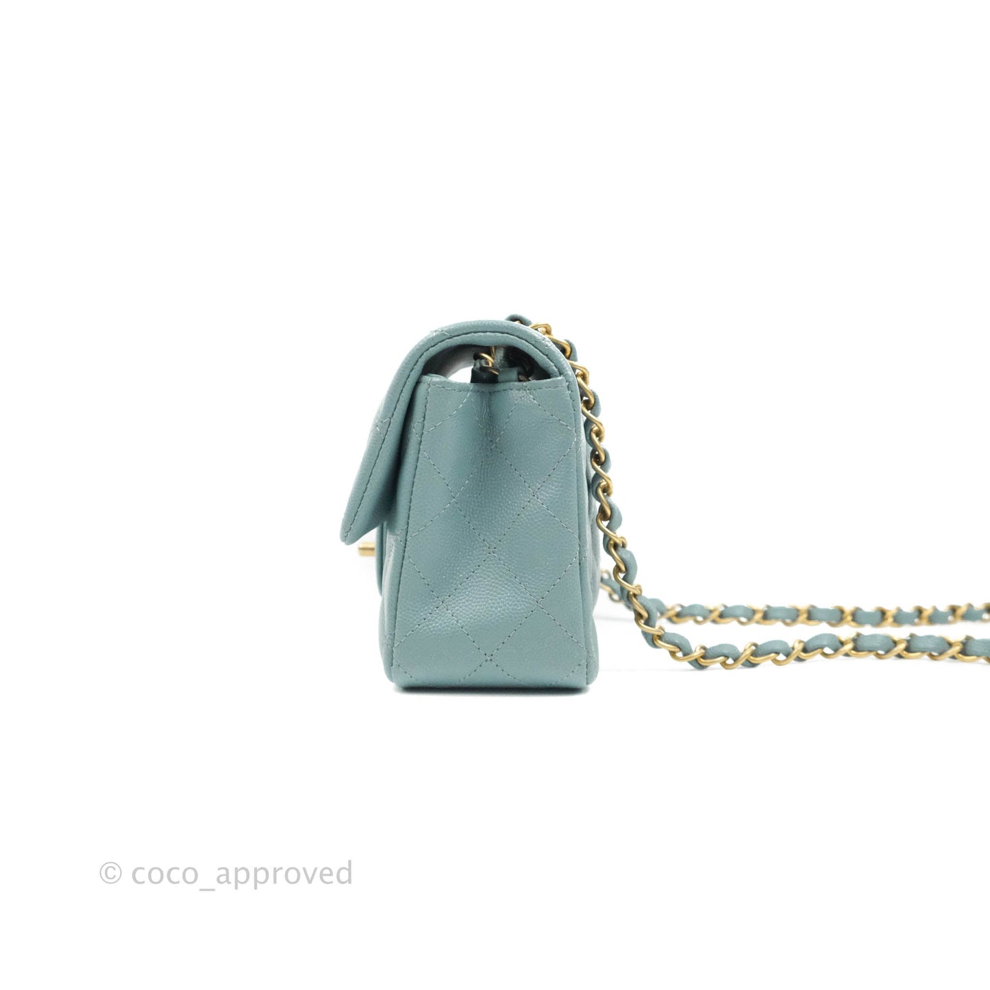 Chanel Quilted Mini Rectangular Flap Iridescent Blue Aged Gold Hardware 18C