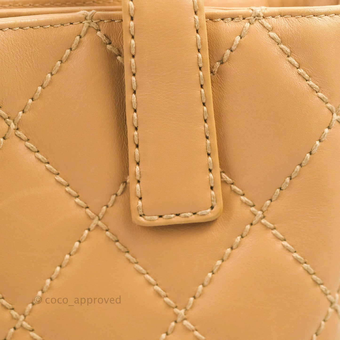 Chanel Vintage Quilted CC Tote Bag Beige Calfskin Gold Hardware