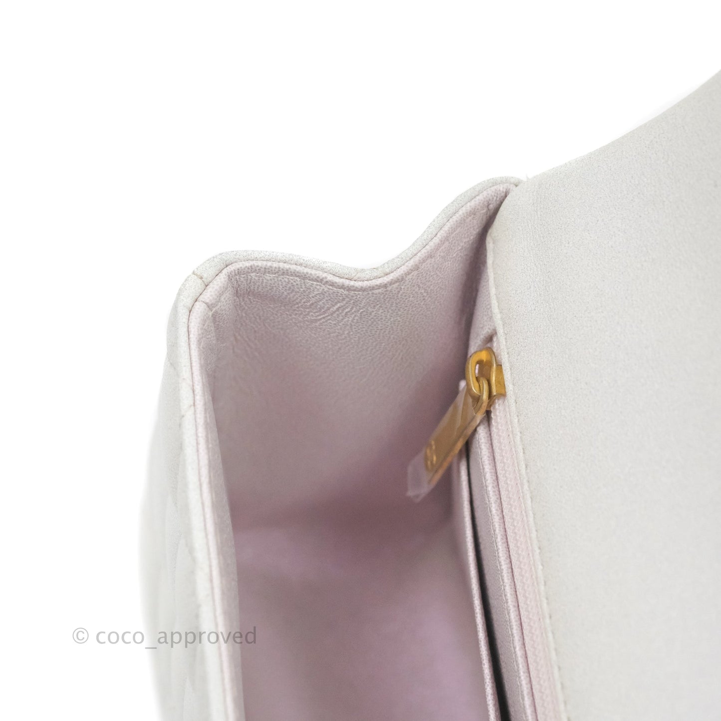 Chanel Top Handle Mini Rectangular Flap Bag Iridescent White Lambskin Aged Gold Hardware