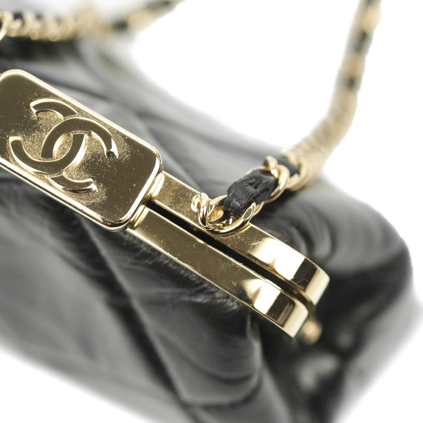 Chanel Kisslock Clutch with Chain Black Shiny Aged Lambskin Gold Hardware