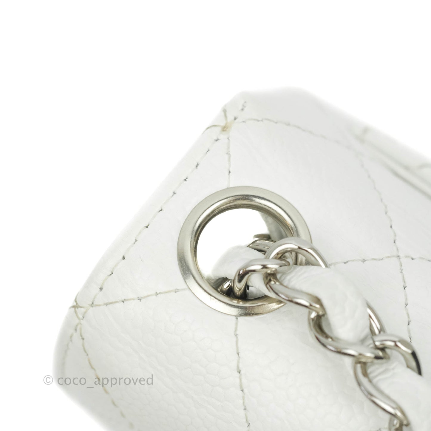 Chanel Quilted Vintage Mini Square Flap White Caviar Silver Hardware