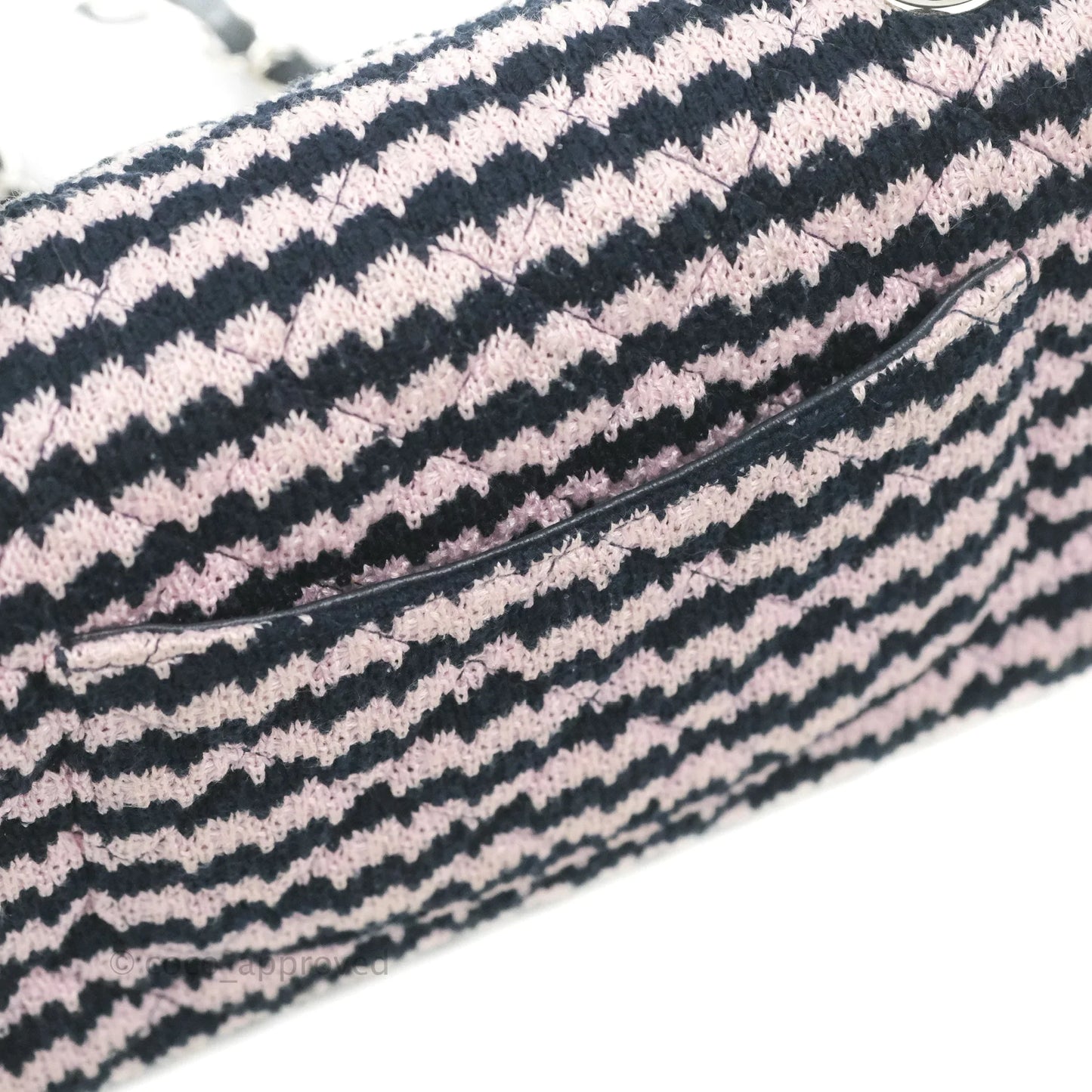 Chanel Mini Rectangular Flap Bag Navy Pink Striped Tweed Silver Hardware