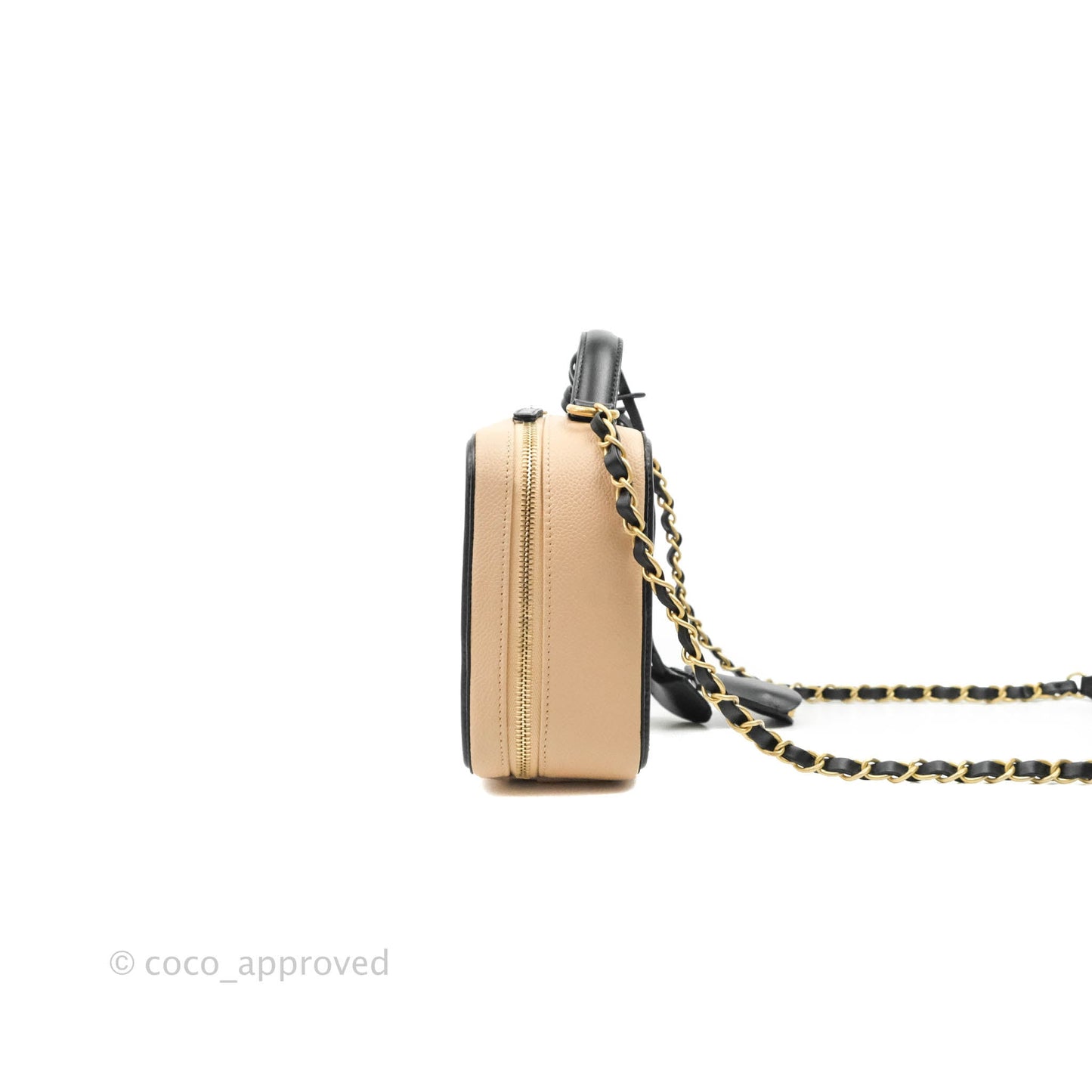 Chanel Quilted Medium CC Filigree Vanity Case Beige Caviar Gold Hardware