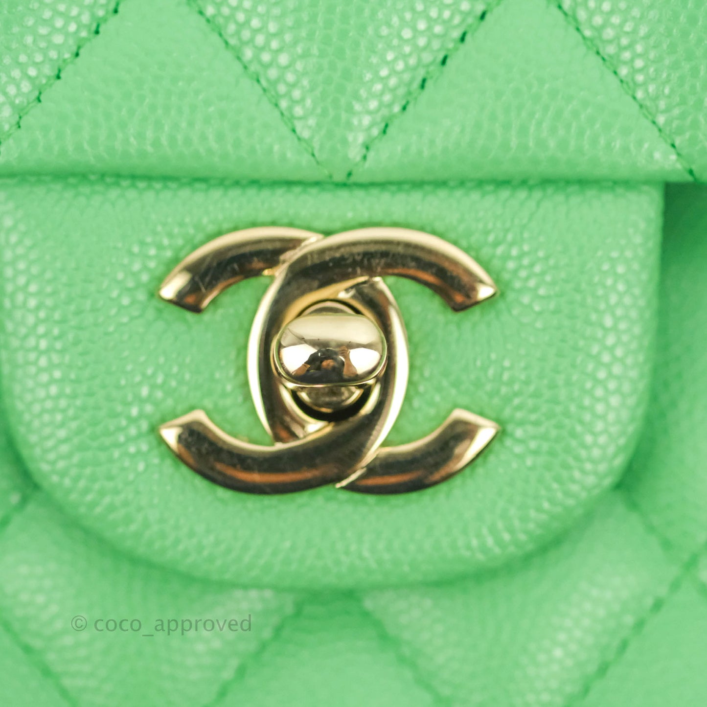 Chanel Small Classic Quilted Flap Green Caviar Gold Hardware