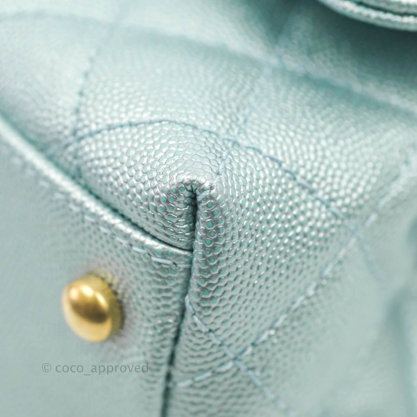 Chanel Mini Coco Handle Quilted Iridescent Blue Caviar Gold Hardware