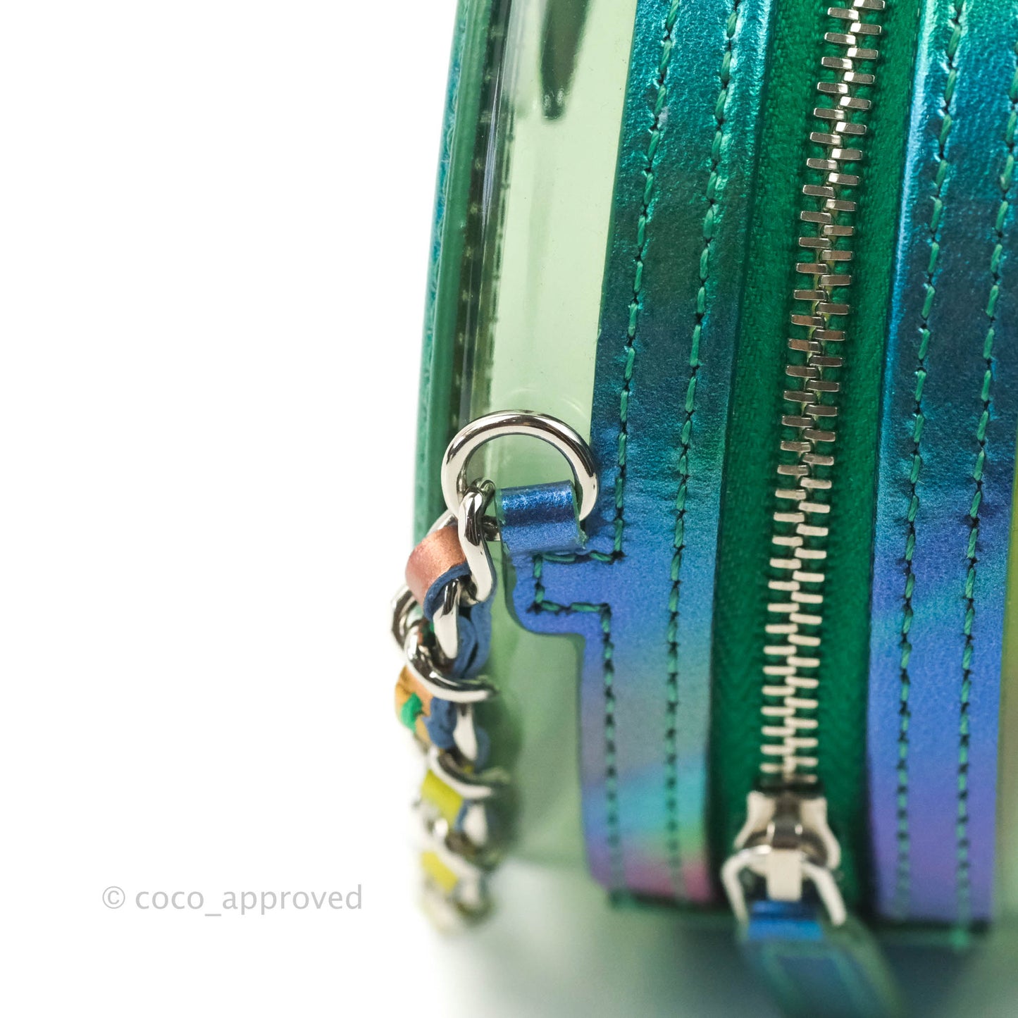 Chanel Filigree Rainbow Green PVC Round Clutch With Chain Silver Hardware 20C