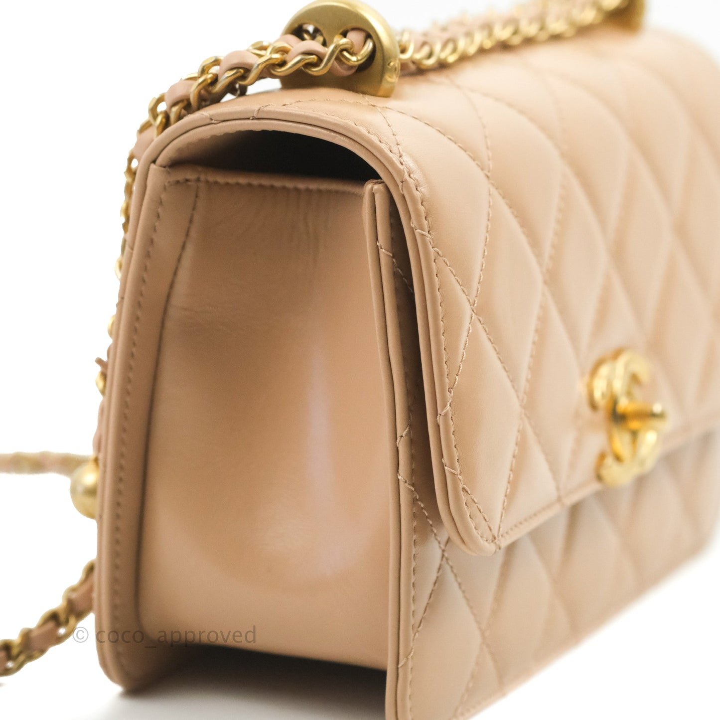 Chanel Quilted Perfect Fit Adjustable Beige Calfskin Gold Hardware 21A