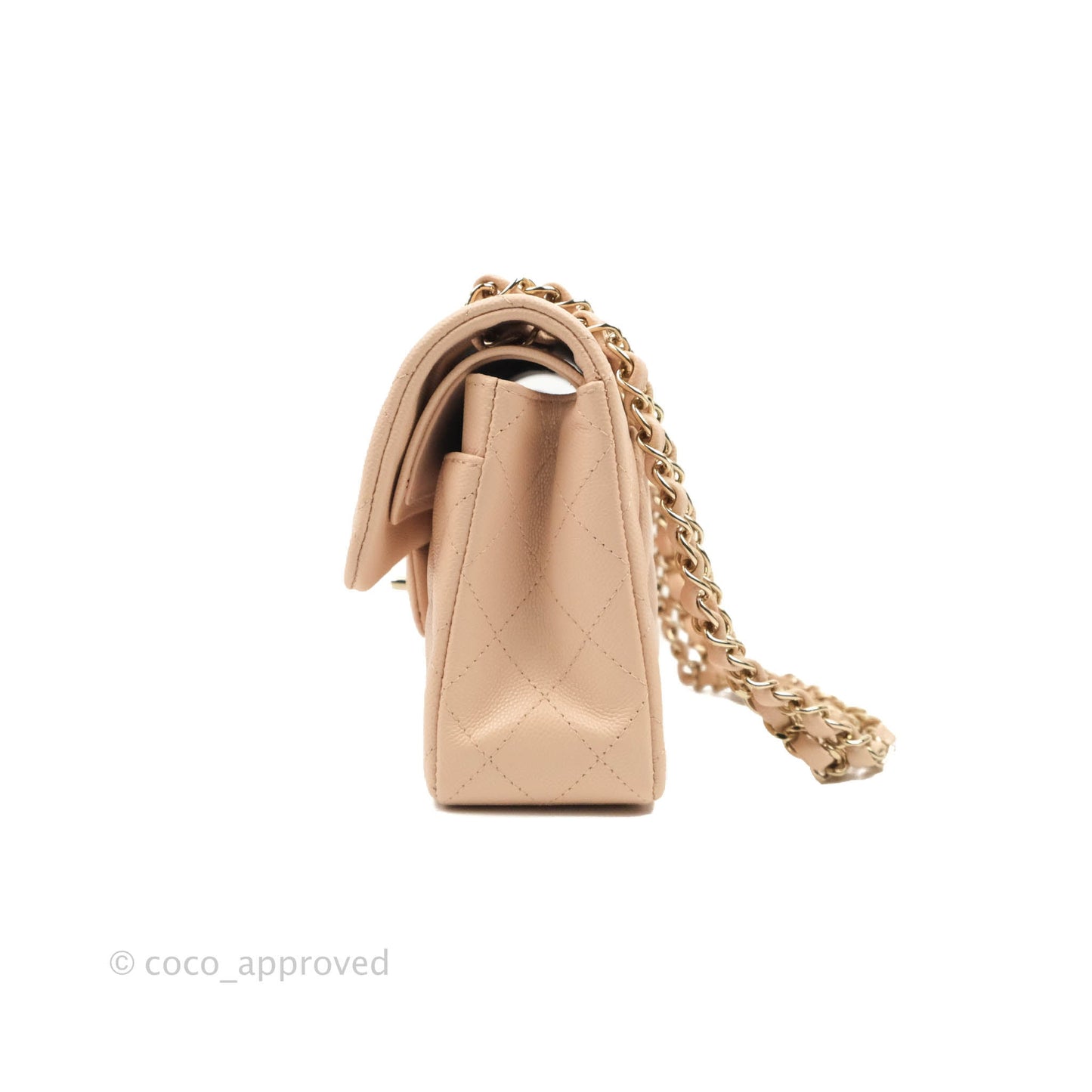 Chanel Small Classic Quilted Flap Light Beige Pink Caviar Gold Hardware 22C