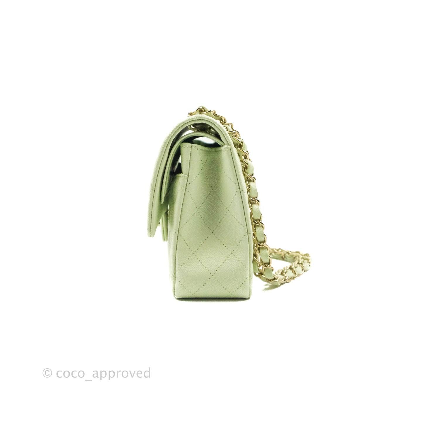 Chanel Classic M/L Medium Flap Quilted Avocado Green Caviar Gold Hardware
