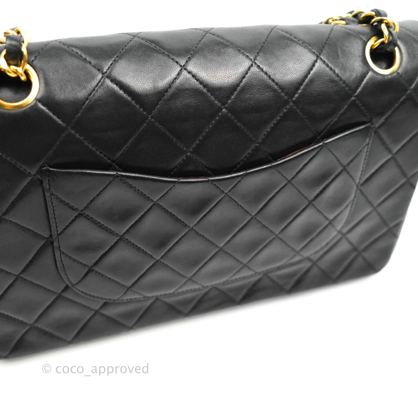 Chanel Vintage Classic M/L Medium Double Flap Bag Black Lambskin 24K Gold Hardware