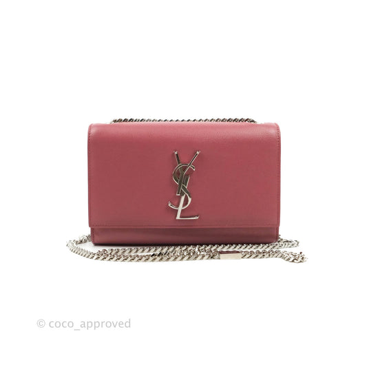 Saint Laurent New Small Classic Monogram Kate Chain Bag Mystic Rose Grained Calfskin Silver Hardware