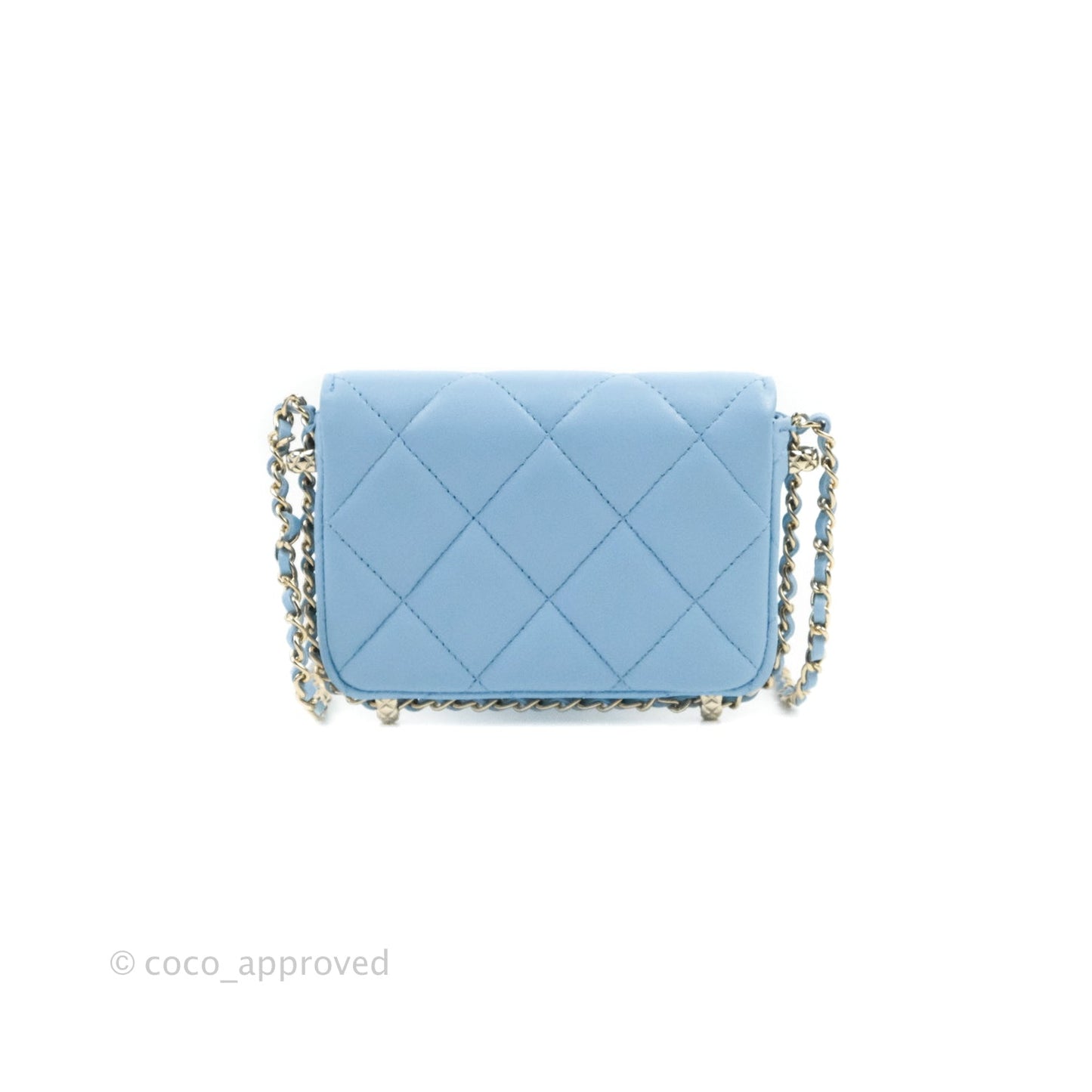 Chanel Mini Clutch With Chain Blue Lambskin Gold Hardware