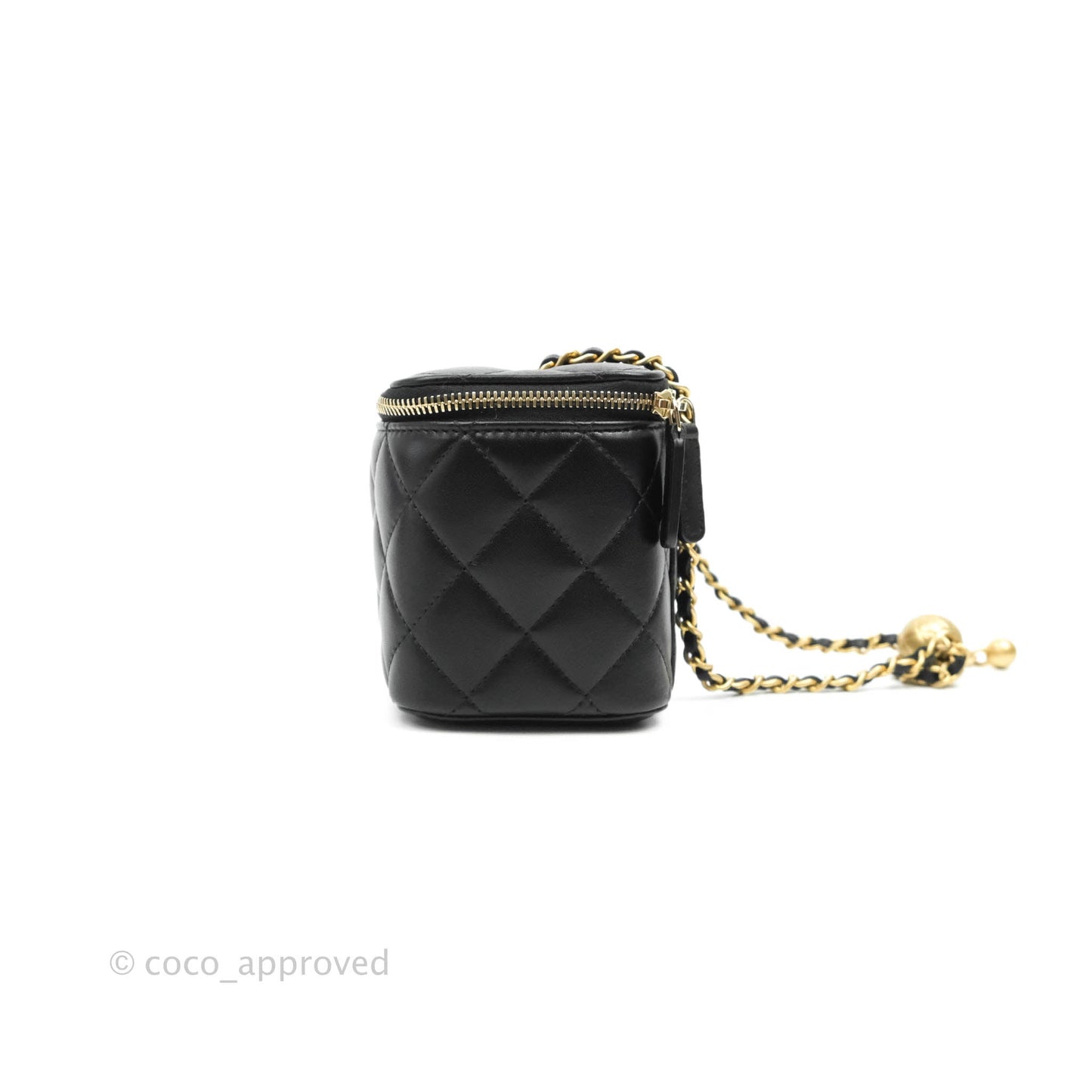 Chanel Vanity with Pearl Crush Chain in Black Lambskin Aged Gold Hardware