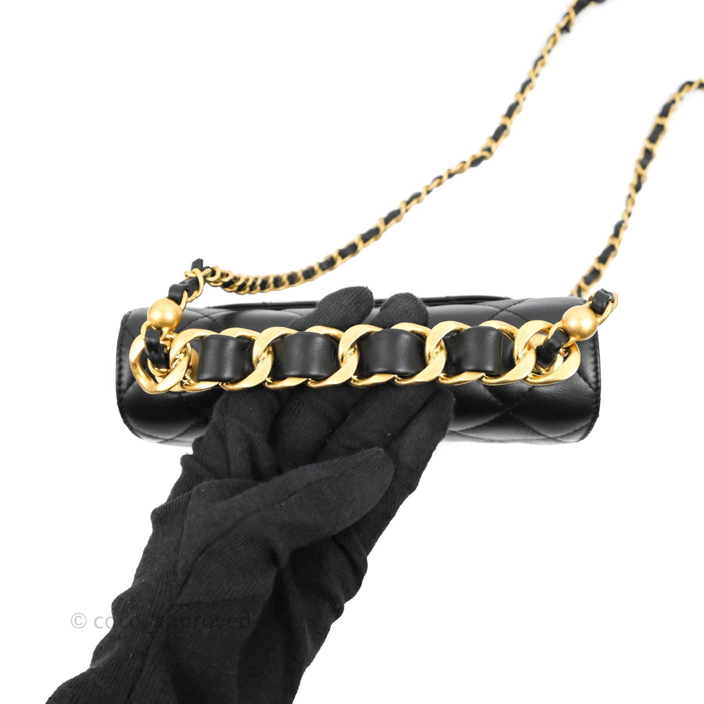 Chanel Small Chain Bar Flap Bag Black Calfskin Aged Gold Hardware