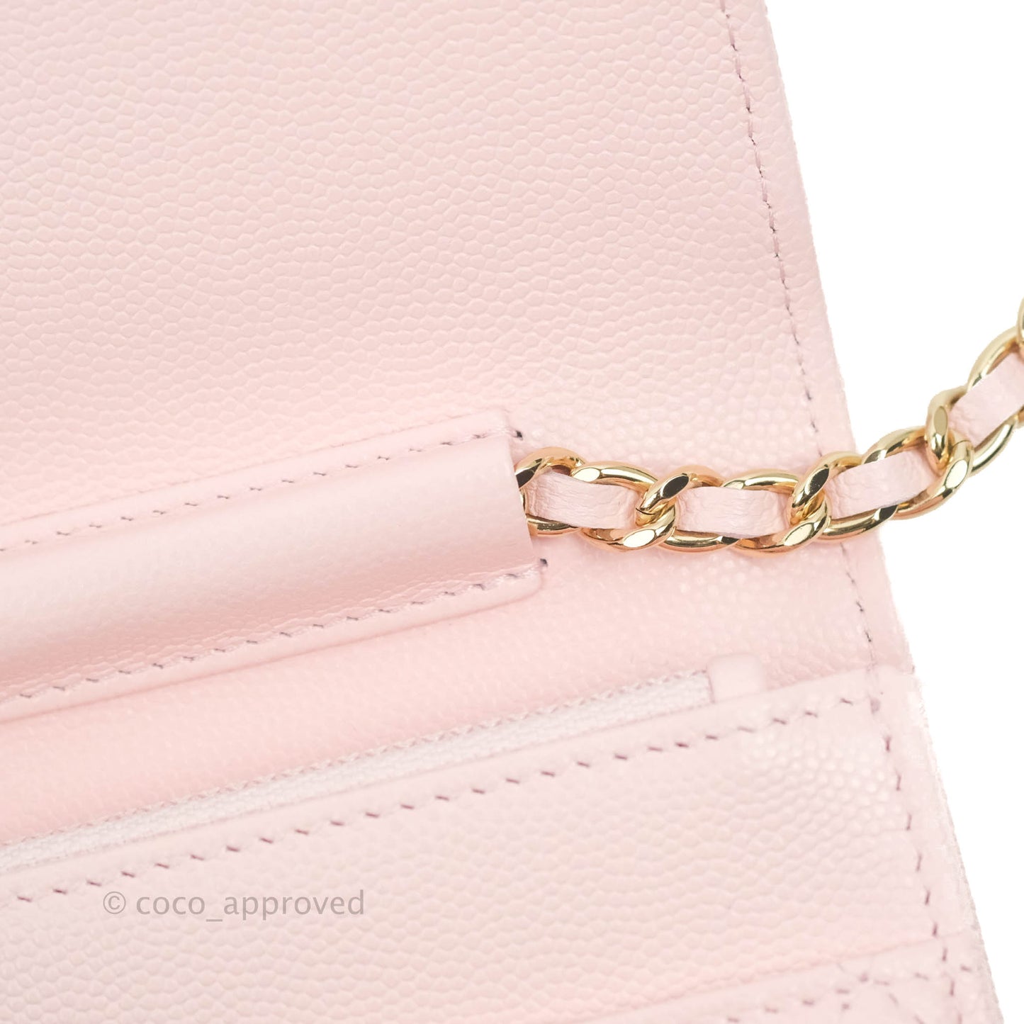 Chanel Quilted Wallet on Chain WOC Crystal Braided CC Light Pink Caviar Gold Hardware