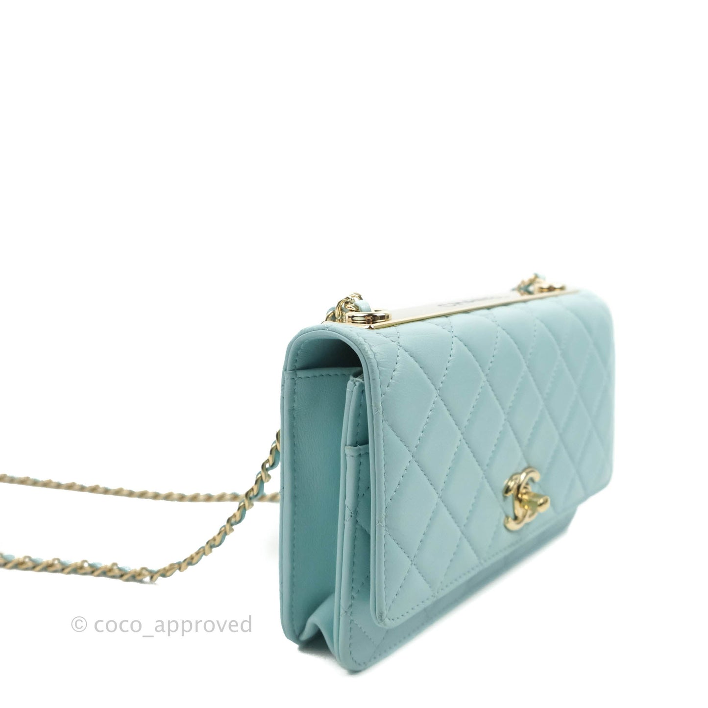 Chanel Trendy CC Quilted Wallet on Chain WOC Tiffany Blue Lambskin Gold Hardware