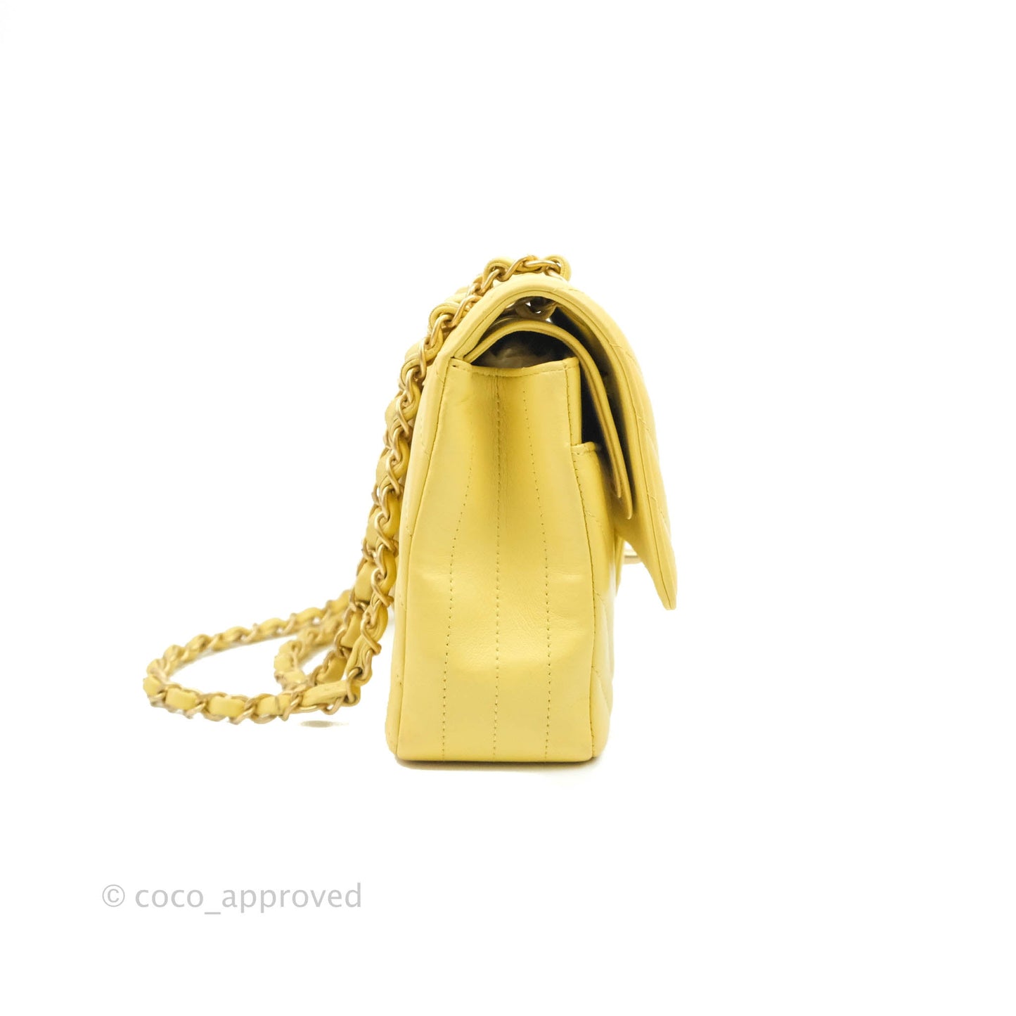 Chanel Classic M/L Medium Flap Chevron Yellow Lambskin Gold Hardware