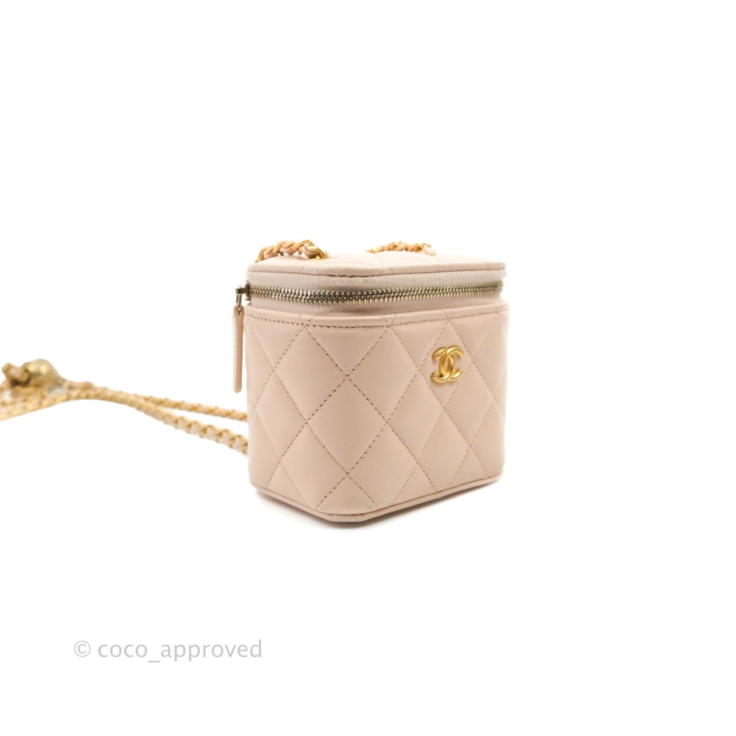 Chanel Classic Mini Pearl Crush Vanity With Chain Light Pink Lambskin Aged Gold Hardware