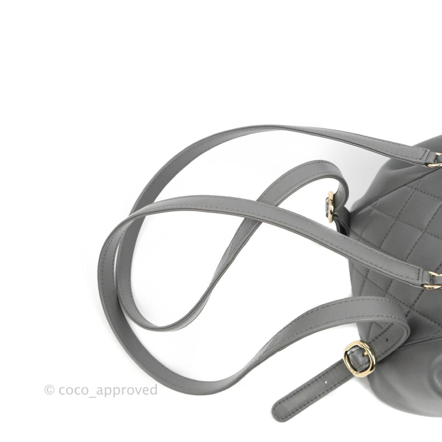 Chanel Quilted Small Duma Drawstring Backpack Grey Lambskin Gold Hardware 22A