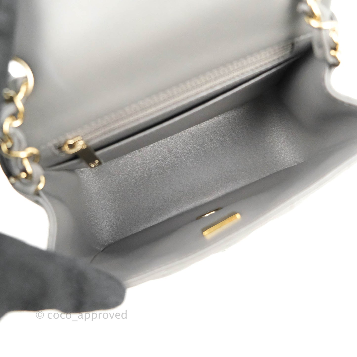 Chanel Quilted Mini Square Grey Lambskin Gold Hardware