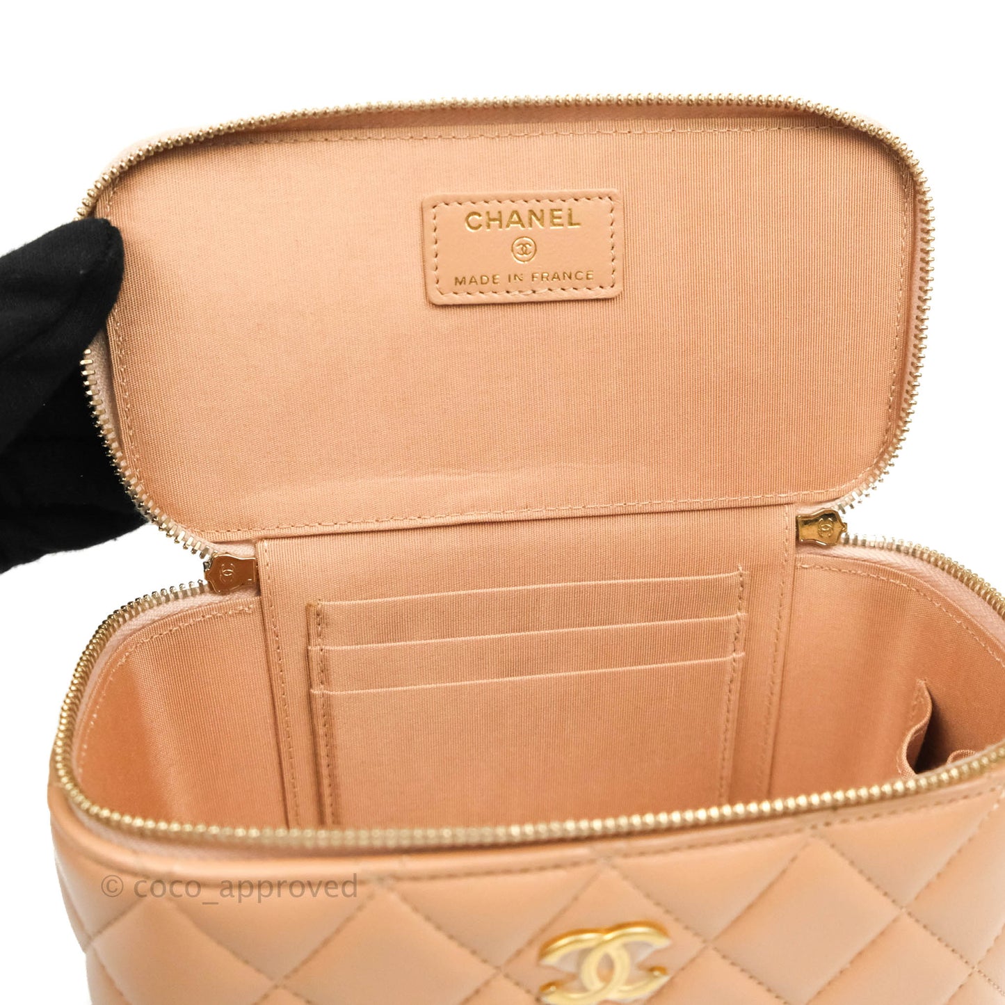 Chanel Vanity Rectangular Top Handle Beige Lambskin Aged Gold Hardware