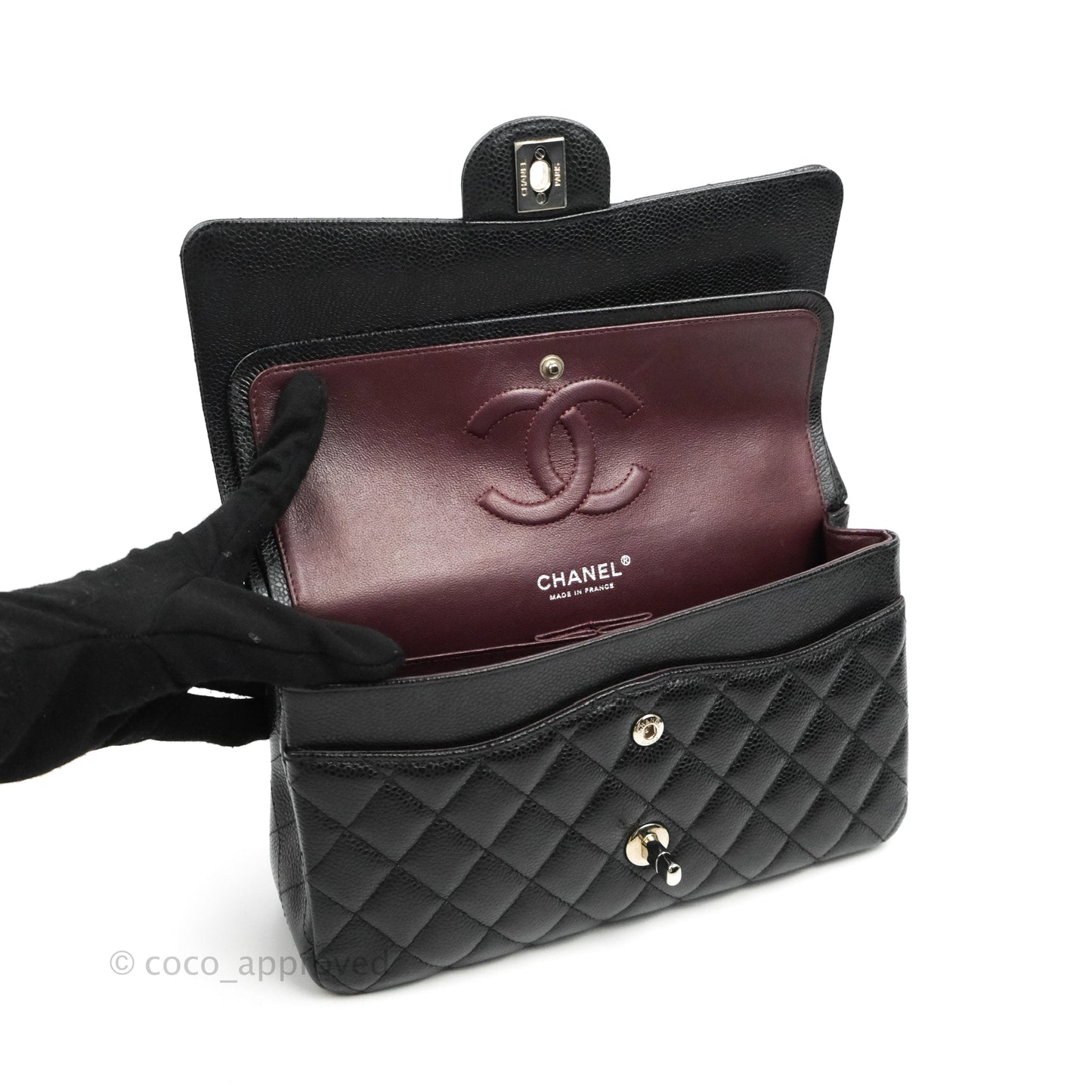 Chanel Classic M/L Medium Flap Quilted Black Caviar Silver Hardware