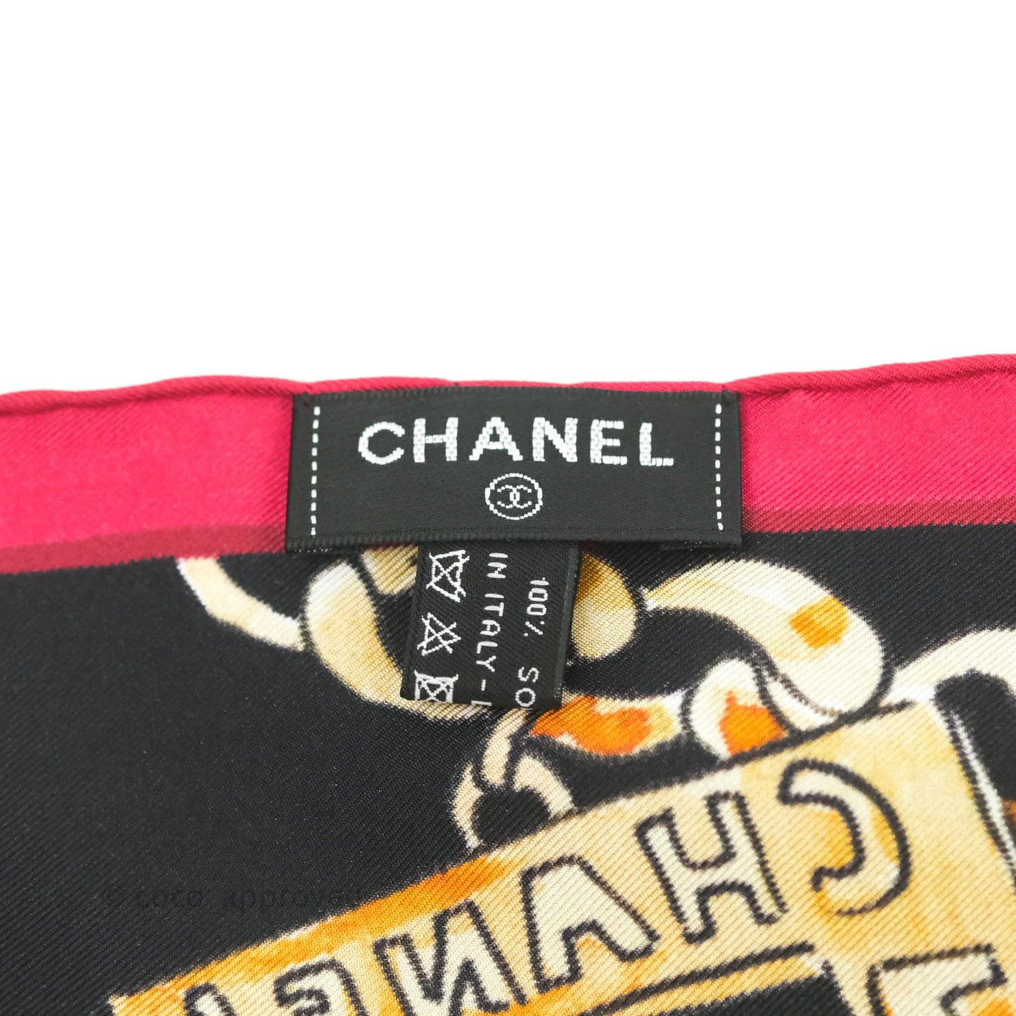 Chanel Square Silk Scarf Pink, Gold & Black