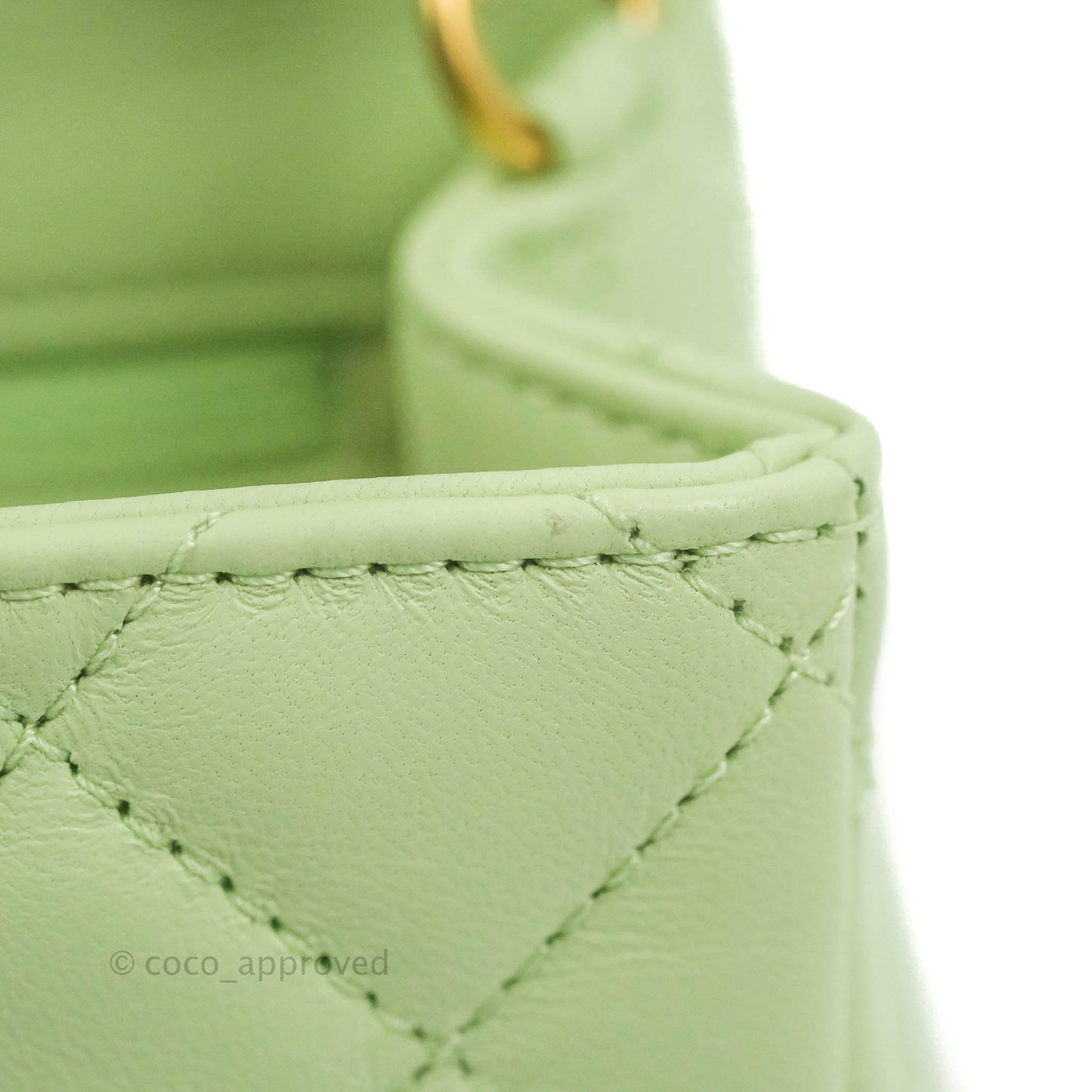 Chanel Mini Square Pearl Crush Quilted Avocado Green Lambskin Aged Gold Hardware