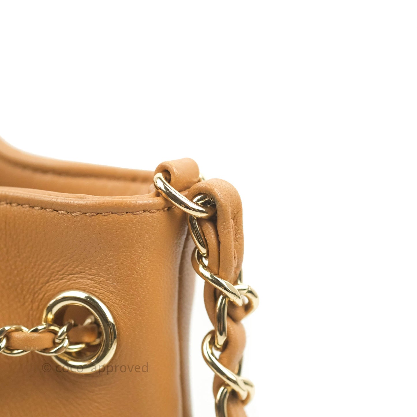 Chanel Chevron Bucket Drawstring Bag Caramel Gold Hardware