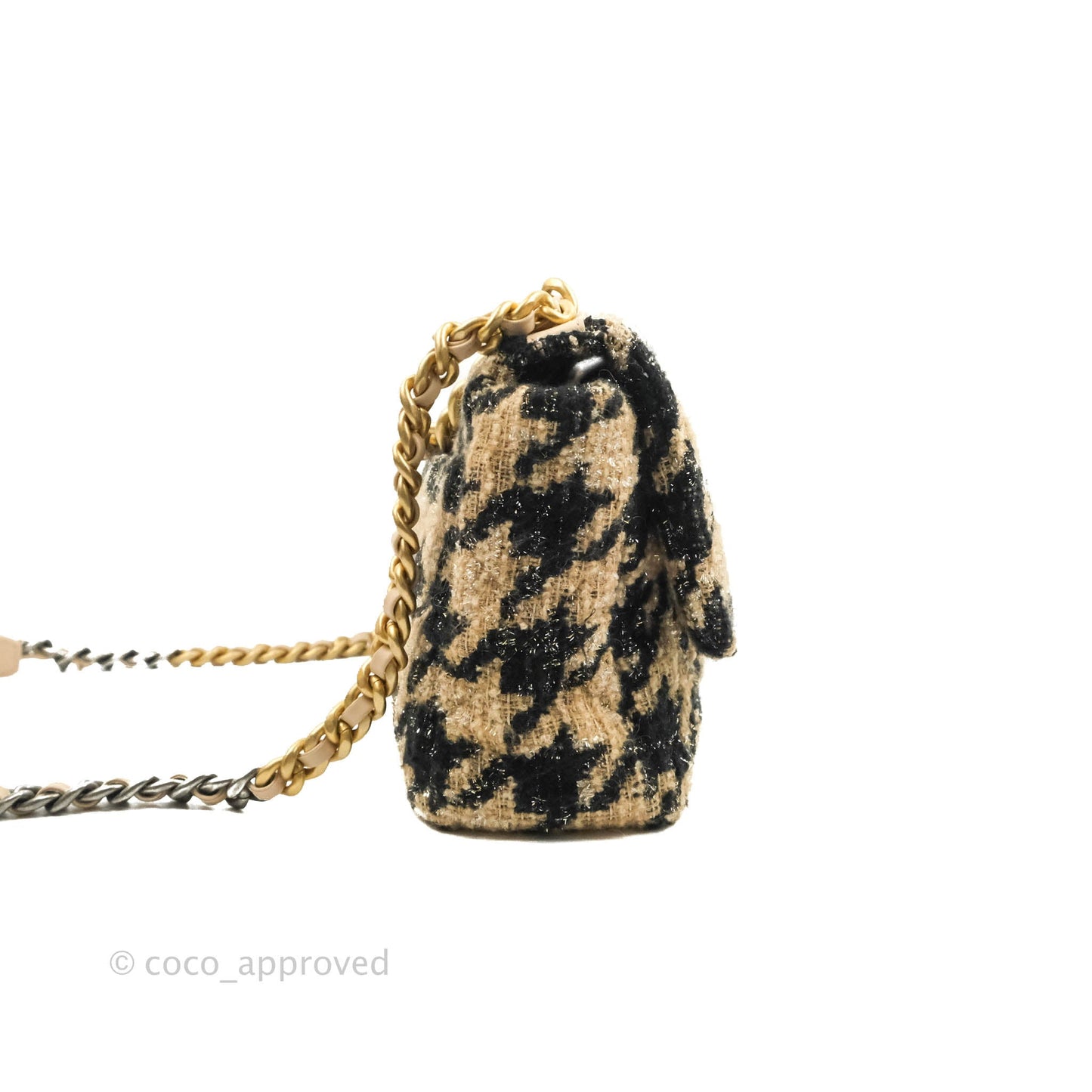 Chanel 19 Medium Tweed Houndstooth Black Beige Mixed Hardware