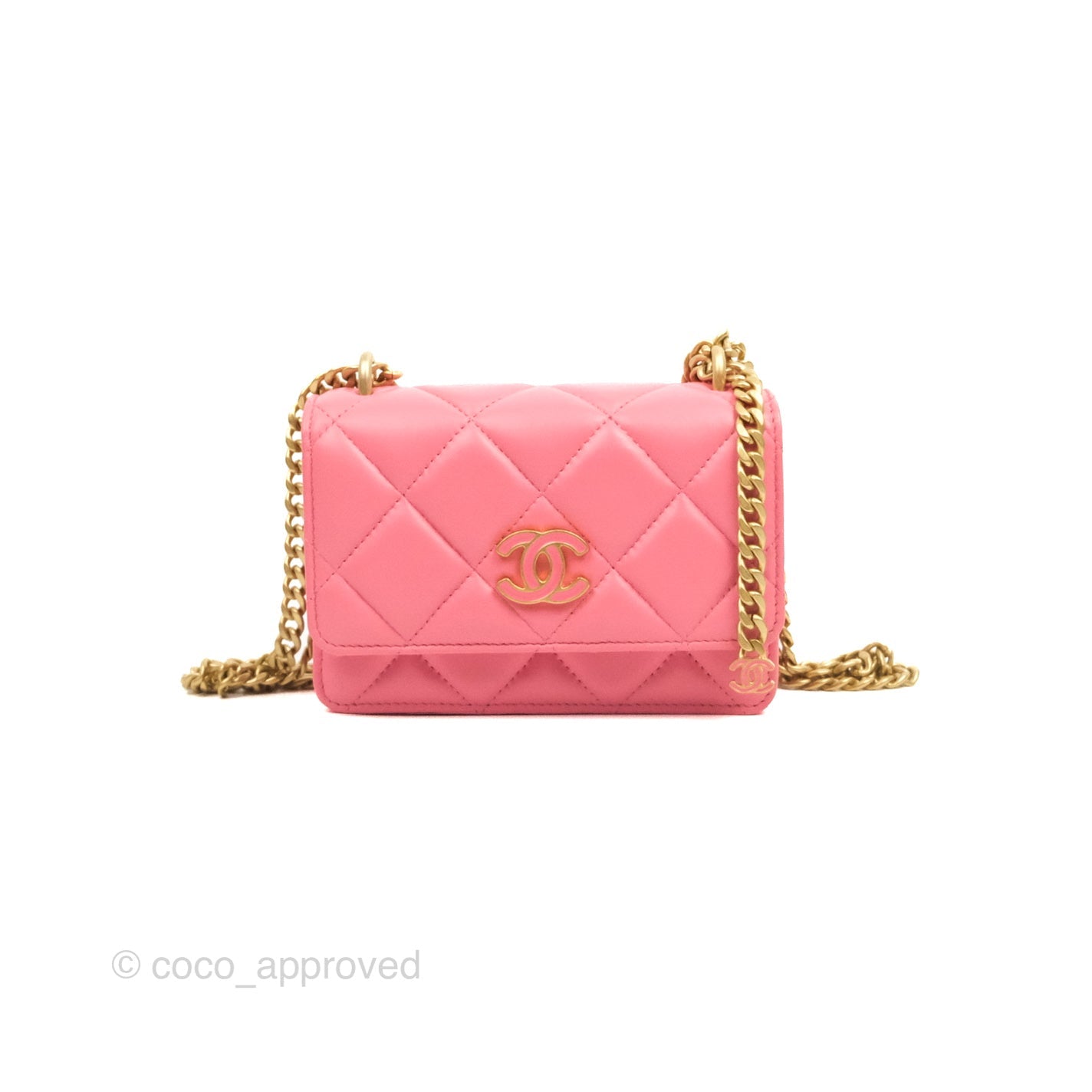 Chanel Enamel Quilted Pending CC Mini WOC Pink Lambskin Aged Gold Hardware 22P