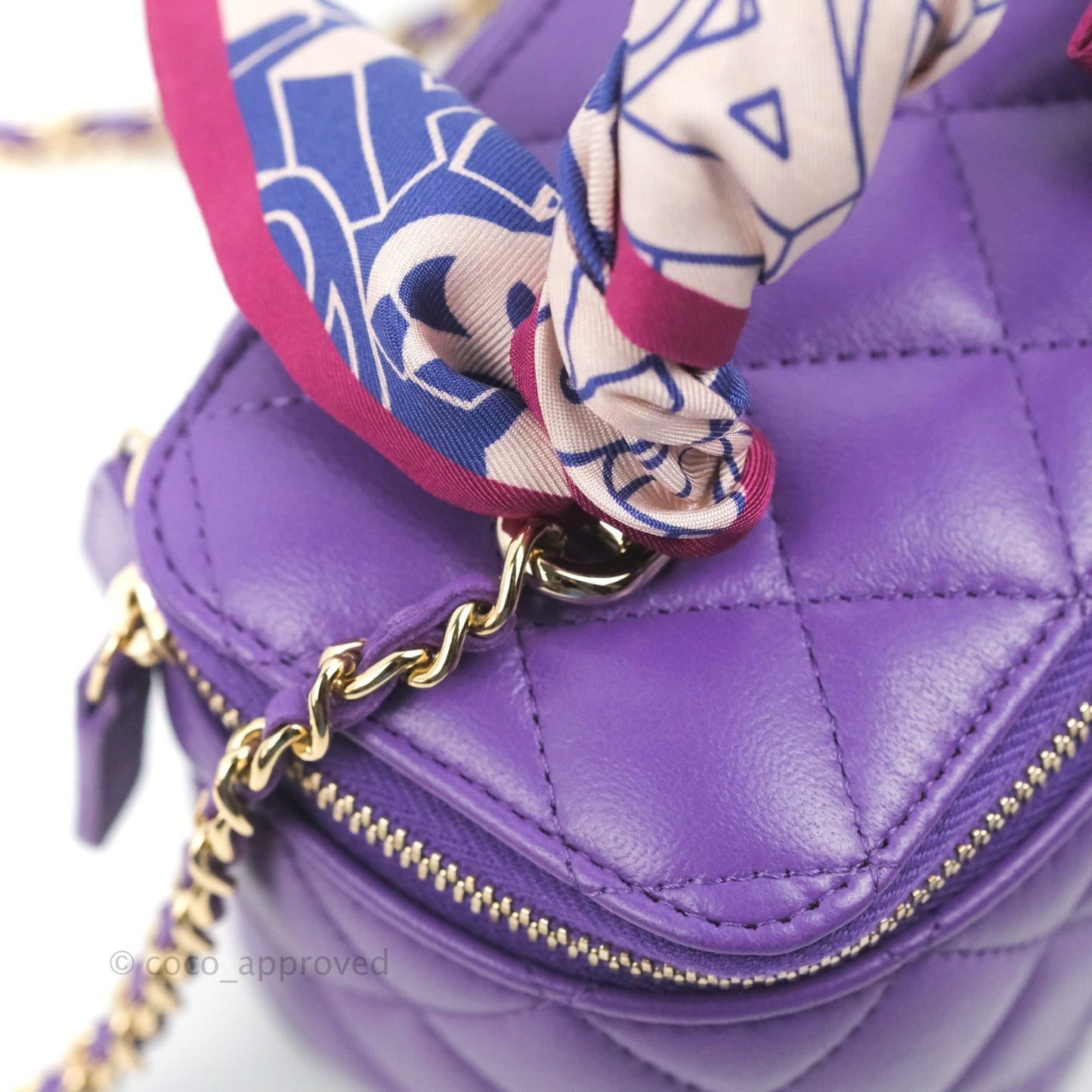 Chanel Vanity Rectangular Top Handle Purple Lambskin Gold Hardware with Twilly