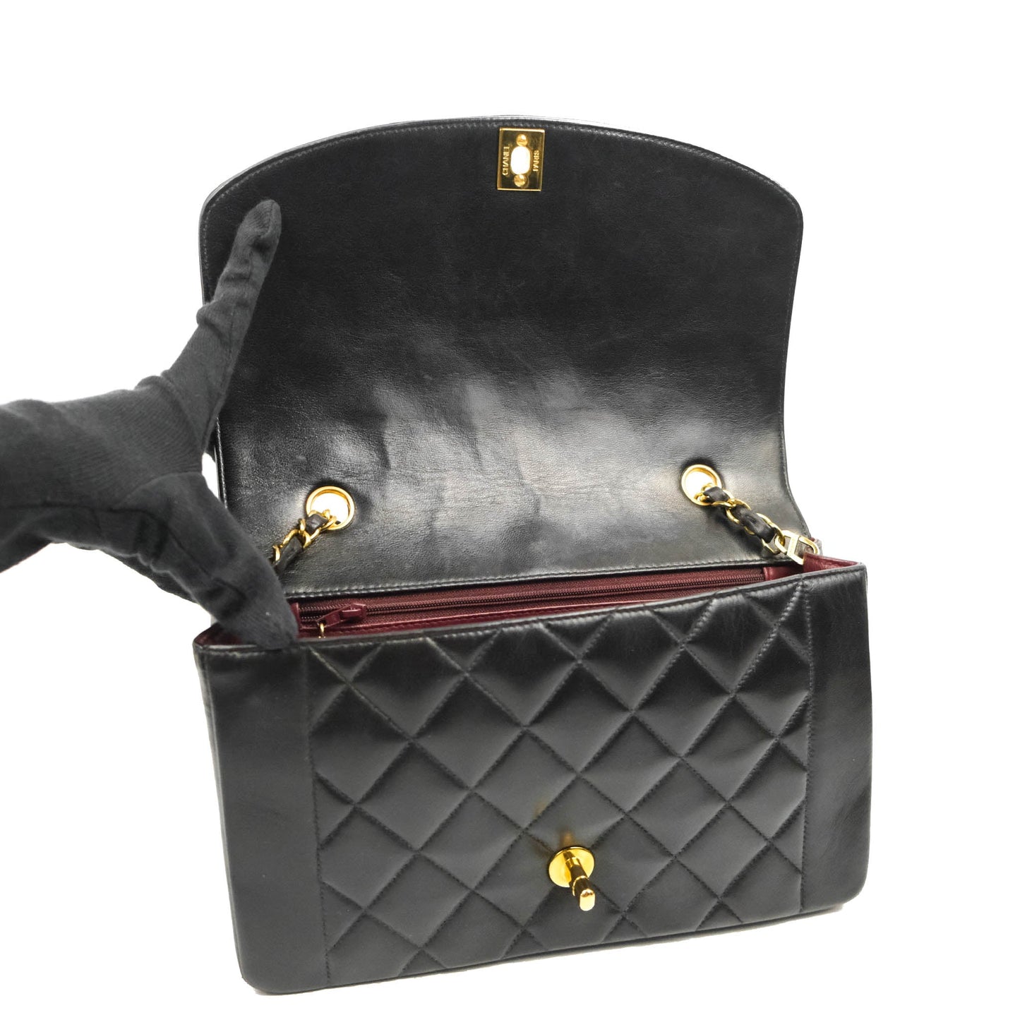 Chanel Vintage Quilted Medium Classic Diana Flap Bag Black Lambskin 24K Gold Hardware
