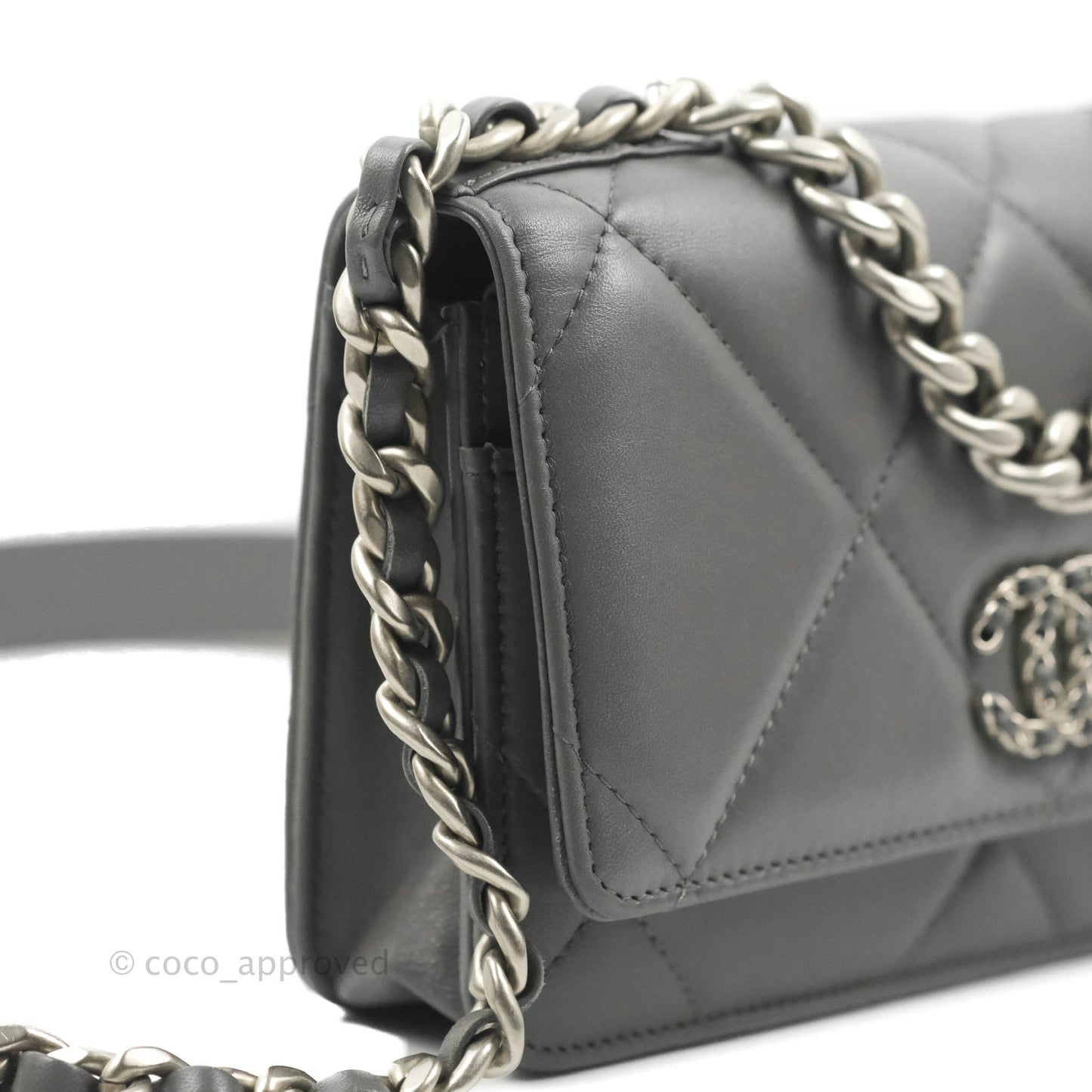 Chanel 19 Wallet on Chain WOC Dark Grey Lambskin Mixed Hardware