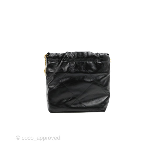 Chanel 22 Mini Bag with Pearl Chain Black Shiny Crumpled Calfskin