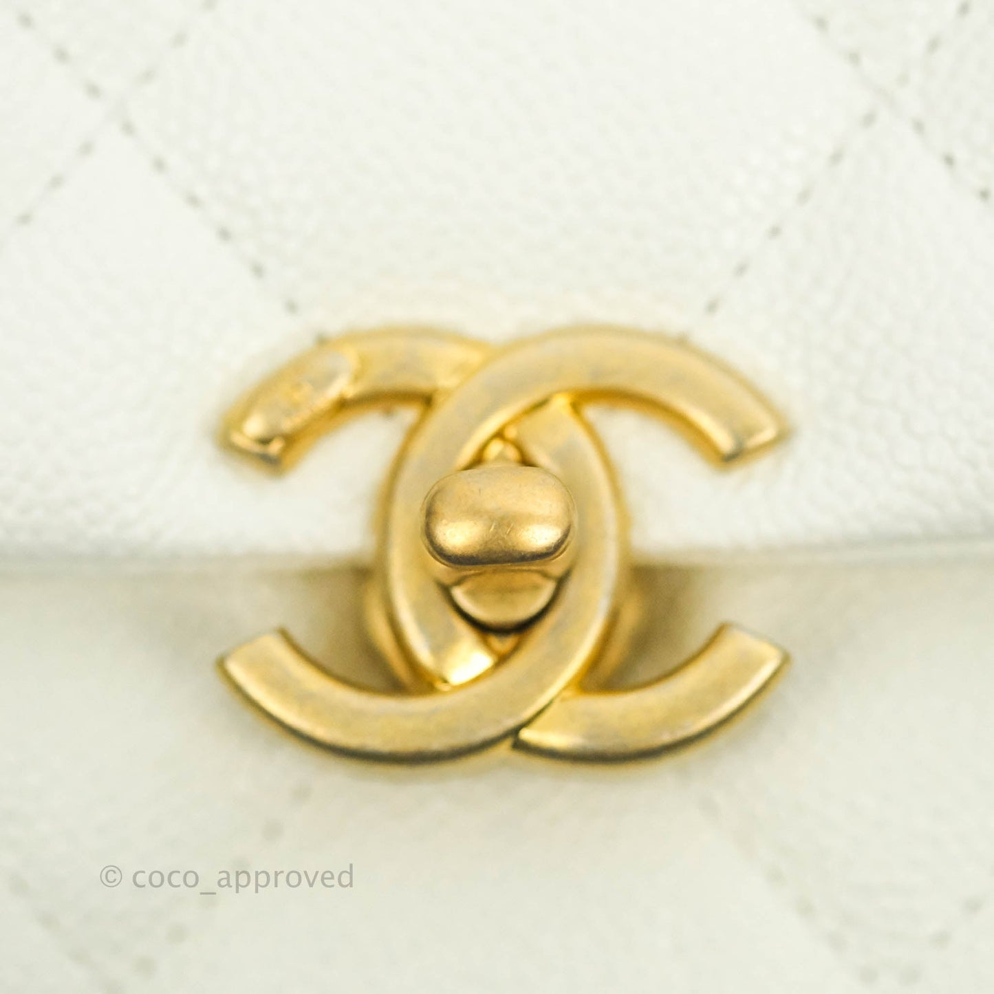 Chanel Small Quilted Melody Flap White Caviar Aged Gold Hardware 22P