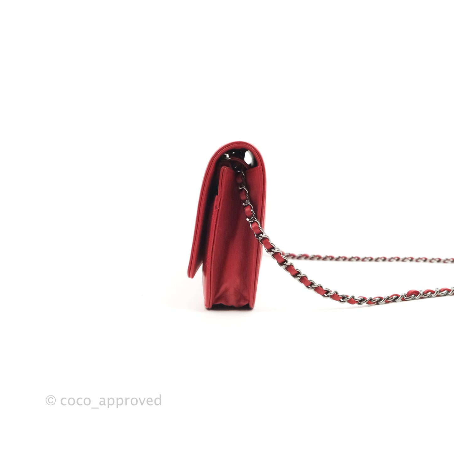 Chanel Boy Wallet on Chain WOC Red Lambskin Dark Silver Hardware