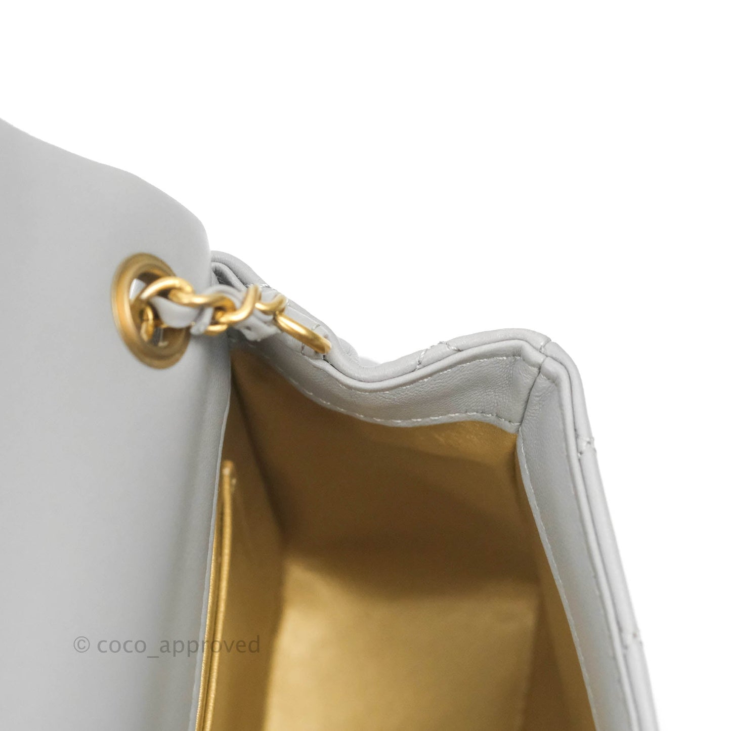 Chanel Mini Rectangular Pearl Crush Quilted Grey Lambskin Aged Gold Hardware