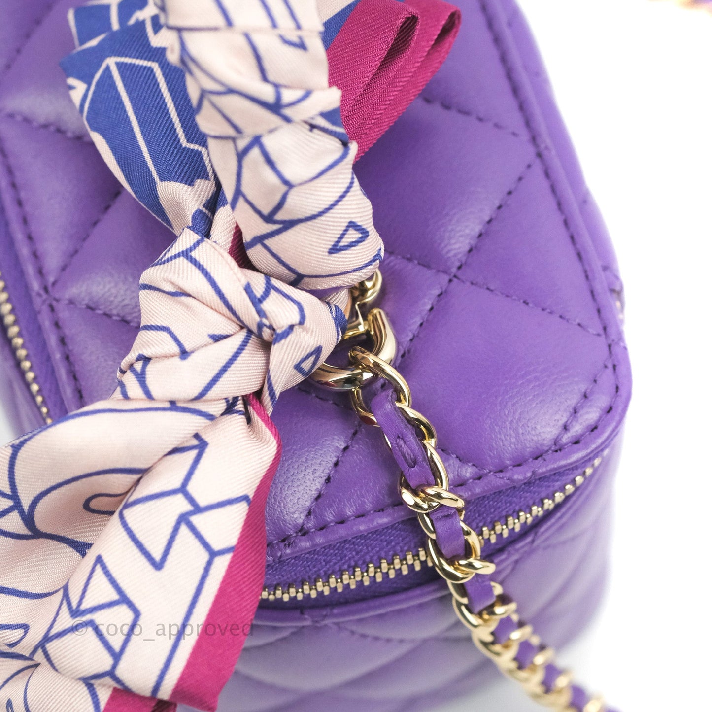 Chanel Vanity Rectangular Top Handle Purple Lambskin Gold Hardware with Twilly
