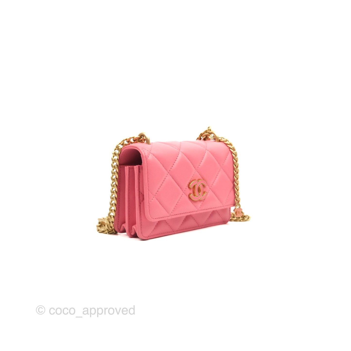 Chanel Enamel Quilted Pending CC Mini WOC Pink Lambskin Aged Gold Hardware 22P