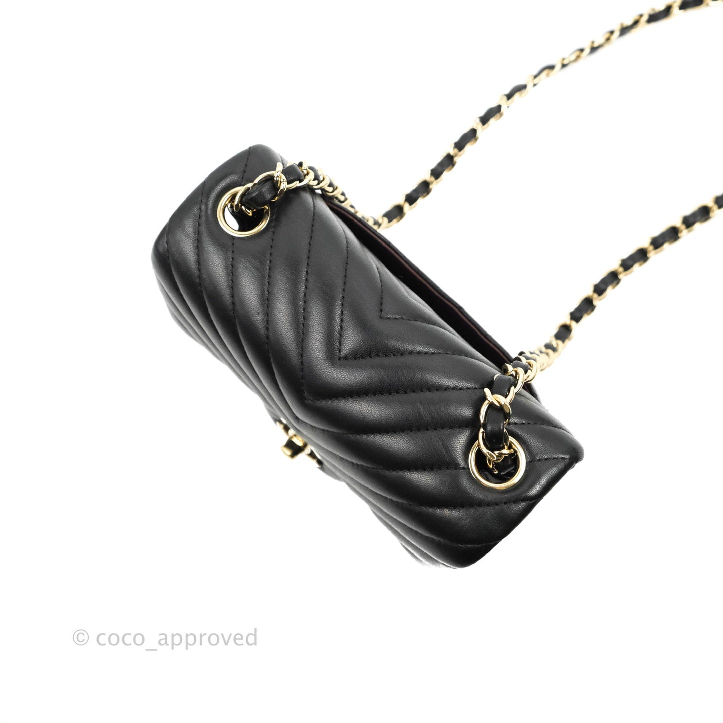 Chanel Mini Square Black Chevron Lambskin Gold Hardware