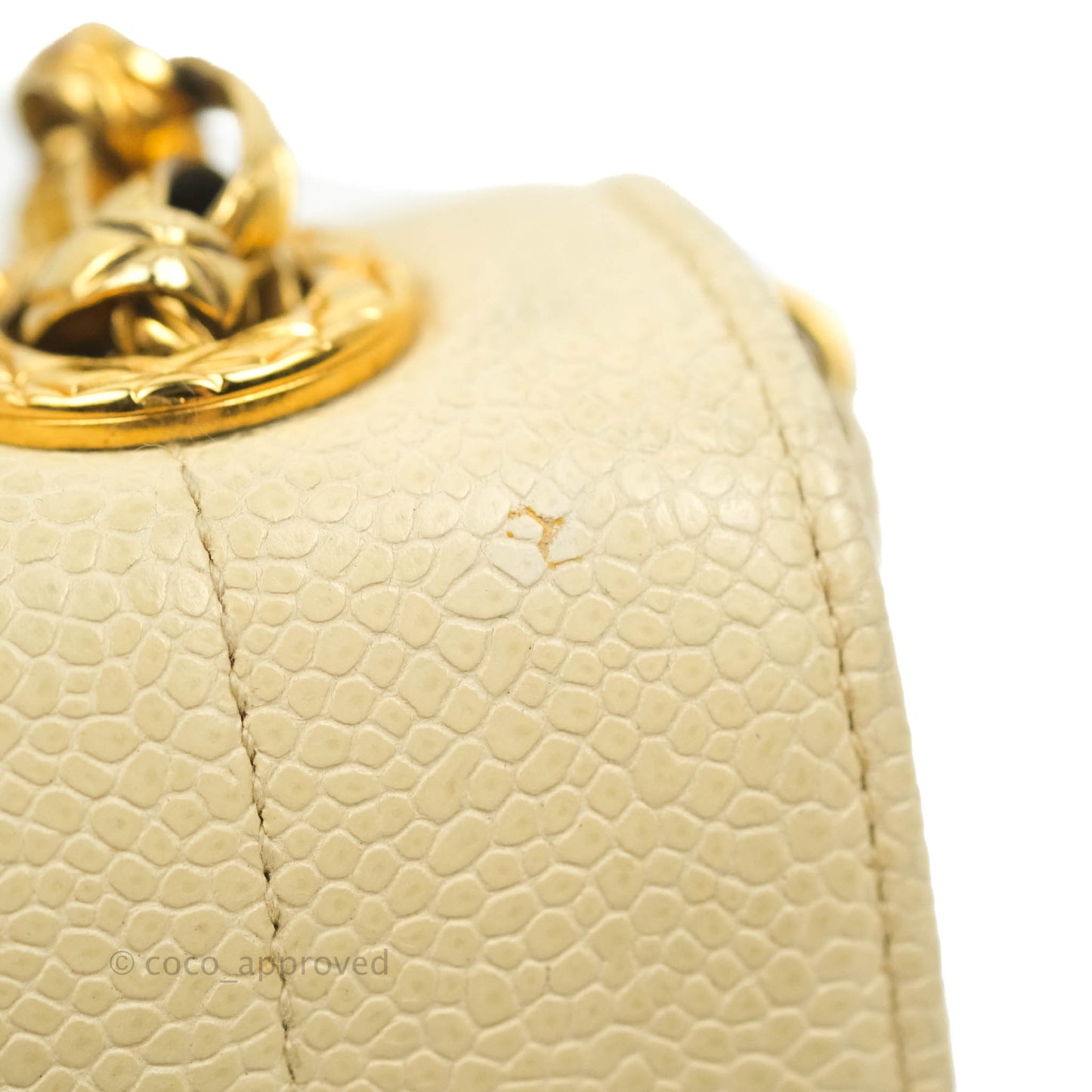 Chanel Vintage Vertical Mini Square Beige Caviar Gold Hardware